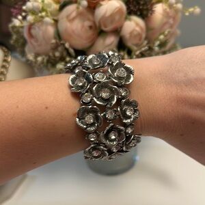 Forever 21 Silver Cuff Bracelet with Openwork Design Textured Finished
